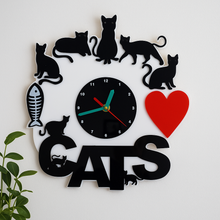 Load image into Gallery viewer, 3D Cat Wall Clock, I Love Cats Home Decor Gift, Cat Lover Wall Art, Cute Acrylic Cat Silhouette Clock, Pet Lover Gift