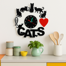 Load image into Gallery viewer, 3D Cat Wall Clock, I Love Cats Home Decor Gift, Cat Lover Wall Art, Cute Acrylic Cat Silhouette Clock, Pet Lover Gift
