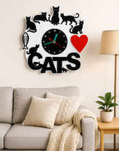 Load image into Gallery viewer, 3D Cat Wall Clock, I Love Cats Home Decor Gift, Cat Lover Wall Art, Cute Acrylic Cat Silhouette Clock, Pet Lover Gift