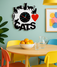 Load image into Gallery viewer, 3D Cat Wall Clock, I Love Cats Home Decor Gift, Cat Lover Wall Art, Cute Acrylic Cat Silhouette Clock, Pet Lover Gift