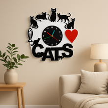 Load image into Gallery viewer, 3D Cat Wall Clock, I Love Cats Home Decor Gift, Cat Lover Wall Art, Cute Acrylic Cat Silhouette Clock, Pet Lover Gift