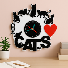Load image into Gallery viewer, 3D Cat Wall Clock, I Love Cats Home Decor Gift, Cat Lover Wall Art, Cute Acrylic Cat Silhouette Clock, Pet Lover Gift