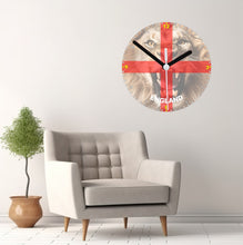 Load image into Gallery viewer, Flag Clock, Featuring The St George's Flag of England, With A Magnificent Snarling Lion In The Rear, 2 Sizes Available, Battery Included (Copy)