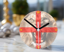 Load image into Gallery viewer, Flag Clock, Featuring The St George's Flag of England, With A Magnificent Snarling Lion In The Rear, 2 Sizes Available, Battery Included (Copy)