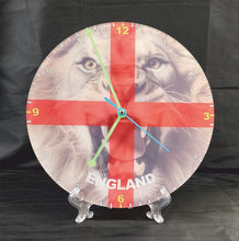 Load image into Gallery viewer, Flag Clock, Featuring The St George's Flag of England, With A Magnificent Snarling Lion In The Rear, 2 Sizes Available, Battery Included (Copy)