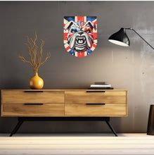 Load image into Gallery viewer, Flag Clock, Shield Shape Featuring The Union Jack Flag of Great Britain, With a Snarling British Bulldog, 2 Sizes Available, Battery Included