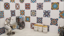 Load and play video in Gallery viewer, Mosaic Tile Stickers, Pack Of 16, All Sizes, Waterproof, Azulejo Transfers For Kitchen / Bathroom Tiles C55