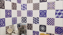 Load and play video in Gallery viewer, Mosaic Tile Stickers, Pack Of 16, All Sizes, Waterproof, Azulejo Transfers For Kitchen / Bathroom Tiles C32