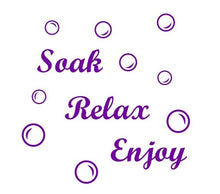 Load image into Gallery viewer, Soak Relax Enjoy + 45 Bubbles Art Sticker Decal Transfer for Bathroom Wall Tiles, Bath Panel - Bolsover Designs