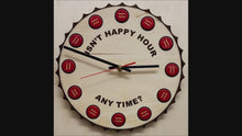 Load and play video in Gallery viewer, Fun Johnny Depp Clock "Isn't Happy Hour Anytime?" With Bottle Tops In Place Of Hours