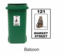 Load image into Gallery viewer, 3 x Animal Themed Wheelie Bin Stickers, Address Sign, House Home or Business, Door Number Road Name Sticker, A5 or A4 Size - Bolsover Designs