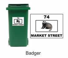 Load image into Gallery viewer, 3 x Animal Themed Wheelie Bin Stickers, Address Sign, House Home or Business, Door Number Road Name Sticker, A5 or A4 Size - Bolsover Designs