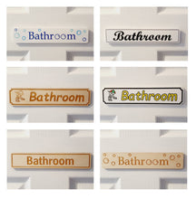 Load image into Gallery viewer, Bathroom Door Sign in Wood or Acrylic, Choice of 6 Great Classic or Fun Plaque Designs