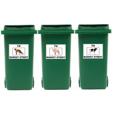 Load image into Gallery viewer, 3 x Animal Themed Wheelie Bin Stickers, Address Sign, House Home or Business, Door Number Road Name Sticker, A5 or A4 Size - Bolsover Designs