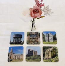 Load image into Gallery viewer, 6 Drinks Coasters, With Different Landmarks of Bolsover on each one, Storage case available