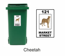 Load image into Gallery viewer, 3 x Animal Themed Wheelie Bin Stickers, Address Sign, House Home or Business, Door Number Road Name Sticker, A5 or A4 Size - Bolsover Designs