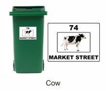 Load image into Gallery viewer, 3 x Animal Themed Wheelie Bin Stickers, Address Sign, House Home or Business, Door Number Road Name Sticker, A5 or A4 Size - Bolsover Designs