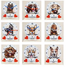Load image into Gallery viewer, Dog Breed Clocks, Your favourite Peeking Dog On A Quartz Clock, Stand or Wall Mounted, 200mm