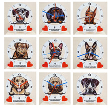 Load image into Gallery viewer, Dog Breed Clocks, Your favourite Peeking Dog On A Quartz Clock, Stand or Wall Mounted, 200mm