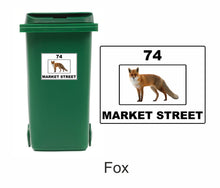 Load image into Gallery viewer, 3 x Animal Themed Wheelie Bin Stickers, Address Sign, House Home or Business, Door Number Road Name Sticker, A5 or A4 Size - Bolsover Designs