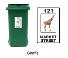 Load image into Gallery viewer, 3 x Animal Themed Wheelie Bin Stickers, Address Sign, House Home or Business, Door Number Road Name Sticker, A5 or A4 Size - Bolsover Designs