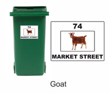 Load image into Gallery viewer, 3 x Animal Themed Wheelie Bin Stickers, Address Sign, House Home or Business, Door Number Road Name Sticker, A5 or A4 Size - Bolsover Designs