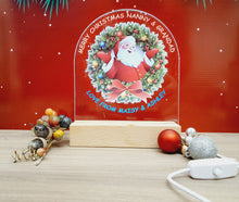 Load image into Gallery viewer, Personalised "Merry Christmas" Nanny & Grandad Night Light, Smiling Santa, USB Powered, Text can be changed