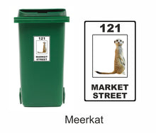 Load image into Gallery viewer, 3 x Animal Themed Wheelie Bin Stickers, Address Sign, House Home or Business, Door Number Road Name Sticker, A5 or A4 Size - Bolsover Designs