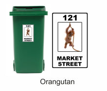 Load image into Gallery viewer, 3 x Animal Themed Wheelie Bin Stickers, Address Sign, House Home or Business, Door Number Road Name Sticker, A5 or A4 Size - Bolsover Designs