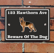 Load image into Gallery viewer, Beware of The Dog, Doberman German Shepherd Pitbull Rottweiler, Address Sign For House Home or Business, Door Number Road Name Plaque, in A5 or A4 Size - Bolsover Designs