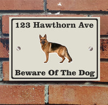 Load image into Gallery viewer, Beware of The Dog, Doberman German Shepherd Pitbull Rottweiler, Address Sign For House Home or Business, Door Number Road Name Plaque, in A5 or A4 Size - Bolsover Designs