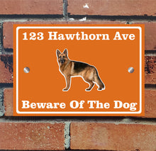 Load image into Gallery viewer, Beware of The Dog, Doberman German Shepherd Pitbull Rottweiler, Address Sign For House Home or Business, Door Number Road Name Plaque, in A5 or A4 Size - Bolsover Designs