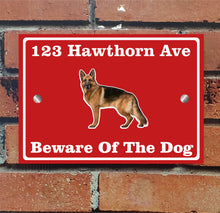 Load image into Gallery viewer, Beware of The Dog, Doberman German Shepherd Pitbull Rottweiler, Address Sign For House Home or Business, Door Number Road Name Plaque, in A5 or A4 Size - Bolsover Designs
