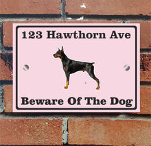 Load image into Gallery viewer, Beware of The Dog, Doberman German Shepherd Pitbull Rottweiler, Address Sign For House Home or Business, Door Number Road Name Plaque, in A5 or A4 Size - Bolsover Designs