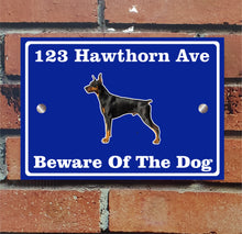 Load image into Gallery viewer, Beware of The Dog, Doberman German Shepherd Pitbull Rottweiler, Address Sign For House Home or Business, Door Number Road Name Plaque, in A5 or A4 Size - Bolsover Designs
