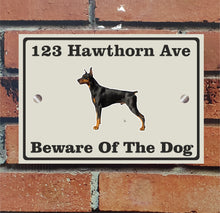 Load image into Gallery viewer, Beware of The Dog, Doberman German Shepherd Pitbull Rottweiler, Address Sign For House Home or Business, Door Number Road Name Plaque, in A5 or A4 Size - Bolsover Designs