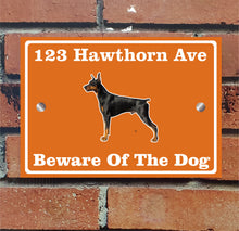 Load image into Gallery viewer, Beware of The Dog, Doberman German Shepherd Pitbull Rottweiler, Address Sign For House Home or Business, Door Number Road Name Plaque, in A5 or A4 Size - Bolsover Designs