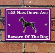 Load image into Gallery viewer, Beware of The Dog, Doberman German Shepherd Pitbull Rottweiler, Address Sign For House Home or Business, Door Number Road Name Plaque, in A5 or A4 Size - Bolsover Designs