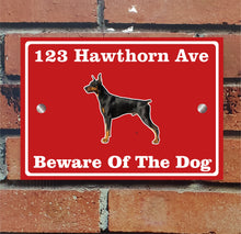 Load image into Gallery viewer, Beware of The Dog, Doberman German Shepherd Pitbull Rottweiler, Address Sign For House Home or Business, Door Number Road Name Plaque, in A5 or A4 Size - Bolsover Designs