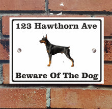 Load image into Gallery viewer, Beware of The Dog, Doberman German Shepherd Pitbull Rottweiler, Address Sign For House Home or Business, Door Number Road Name Plaque, in A5 or A4 Size - Bolsover Designs