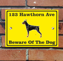 Load image into Gallery viewer, Beware of The Dog, Doberman German Shepherd Pitbull Rottweiler, Address Sign For House Home or Business, Door Number Road Name Plaque, in A5 or A4 Size - Bolsover Designs