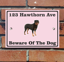 Load image into Gallery viewer, Beware of The Dog, Doberman German Shepherd Pitbull Rottweiler, Address Sign For House Home or Business, Door Number Road Name Plaque, in A5 or A4 Size - Bolsover Designs