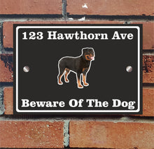 Load image into Gallery viewer, Beware of The Dog, Doberman German Shepherd Pitbull Rottweiler, Address Sign For House Home or Business, Door Number Road Name Plaque, in A5 or A4 Size - Bolsover Designs