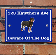 Load image into Gallery viewer, Beware of The Dog, Doberman German Shepherd Pitbull Rottweiler, Address Sign For House Home or Business, Door Number Road Name Plaque, in A5 or A4 Size - Bolsover Designs