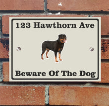Load image into Gallery viewer, Beware of The Dog, Doberman German Shepherd Pitbull Rottweiler, Address Sign For House Home or Business, Door Number Road Name Plaque, in A5 or A4 Size - Bolsover Designs