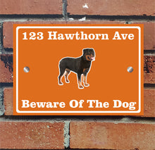 Load image into Gallery viewer, Beware of The Dog, Doberman German Shepherd Pitbull Rottweiler, Address Sign For House Home or Business, Door Number Road Name Plaque, in A5 or A4 Size - Bolsover Designs