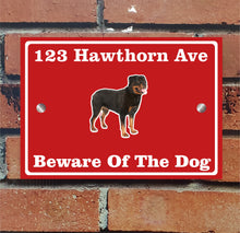 Load image into Gallery viewer, Beware of The Dog, Doberman German Shepherd Pitbull Rottweiler, Address Sign For House Home or Business, Door Number Road Name Plaque, in A5 or A4 Size - Bolsover Designs