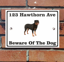 Load image into Gallery viewer, Beware of The Dog, Doberman German Shepherd Pitbull Rottweiler, Address Sign For House Home or Business, Door Number Road Name Plaque, in A5 or A4 Size - Bolsover Designs