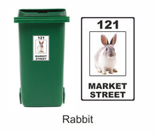 Load image into Gallery viewer, 3 x Animal Themed Wheelie Bin Stickers, Address Sign, House Home or Business, Door Number Road Name Sticker, A5 or A4 Size - Bolsover Designs
