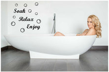 Load image into Gallery viewer, Soak Relax Enjoy + 45 Bubbles Art Sticker Decal Transfer for Bathroom Wall Tiles, Bath Panel - Bolsover Designs
